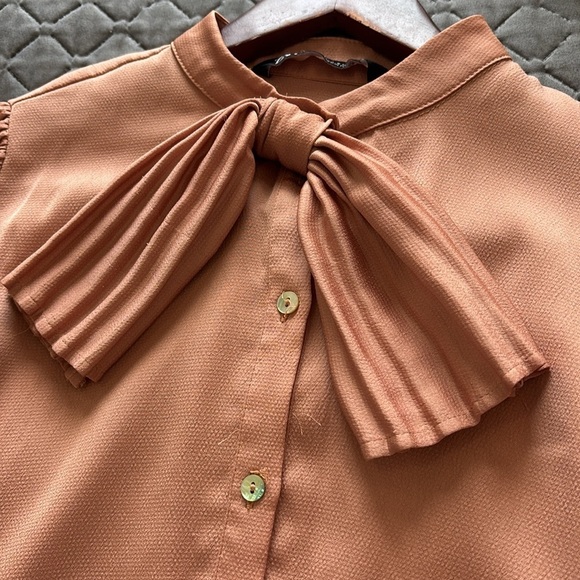 Zara Tops - Zara Pink Blouse with Puff Sleeves and Tie Front